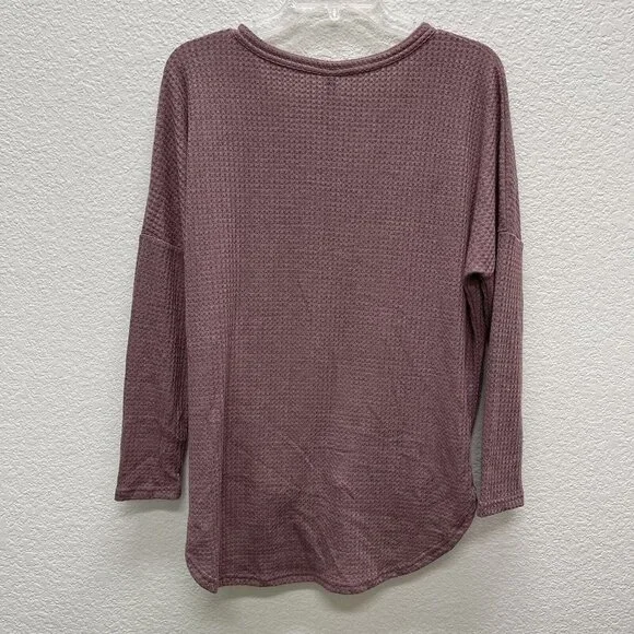 Iwollence Womens Small Waffle Knit Top Mauve Long Sleeve V Neck Tie Knot NWTs - Picture 2 of 8